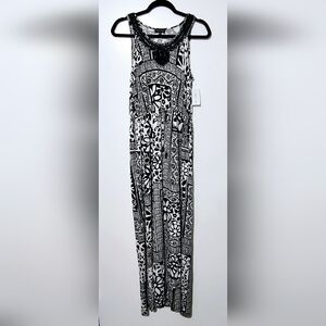 🌞 NWT Spense Black and White Short-sleeve Maxi Dress With Beading Accent Size M
